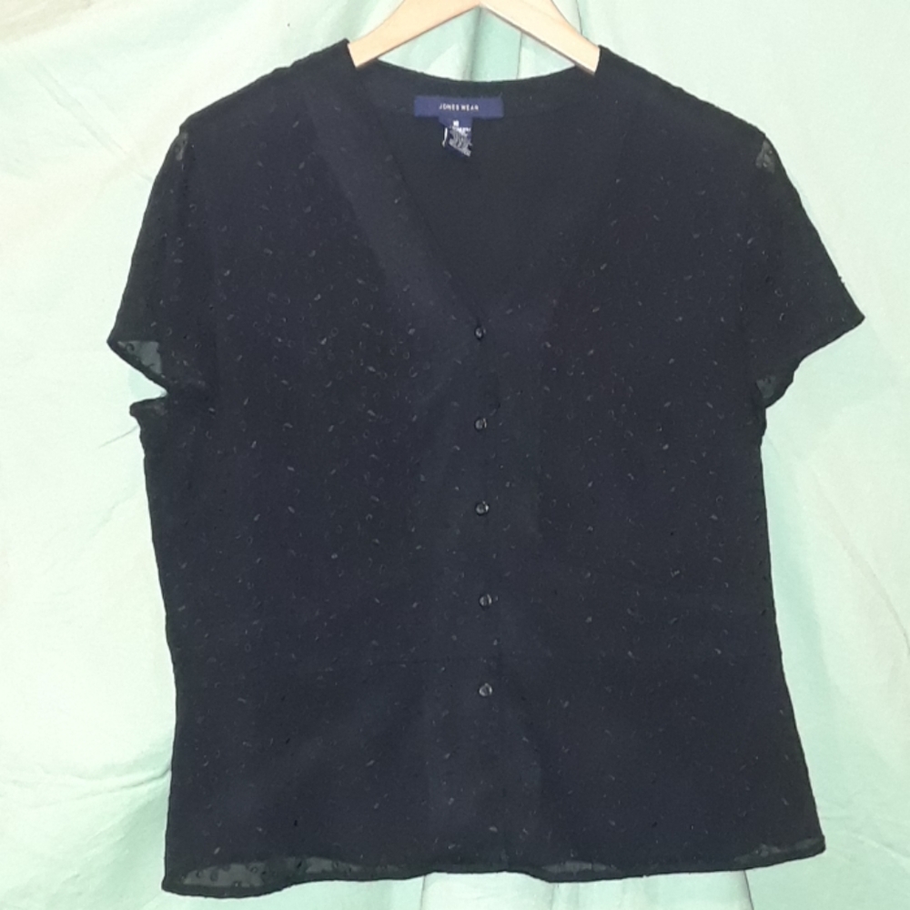 Jones Wear Button Up Eyelet Blouse
